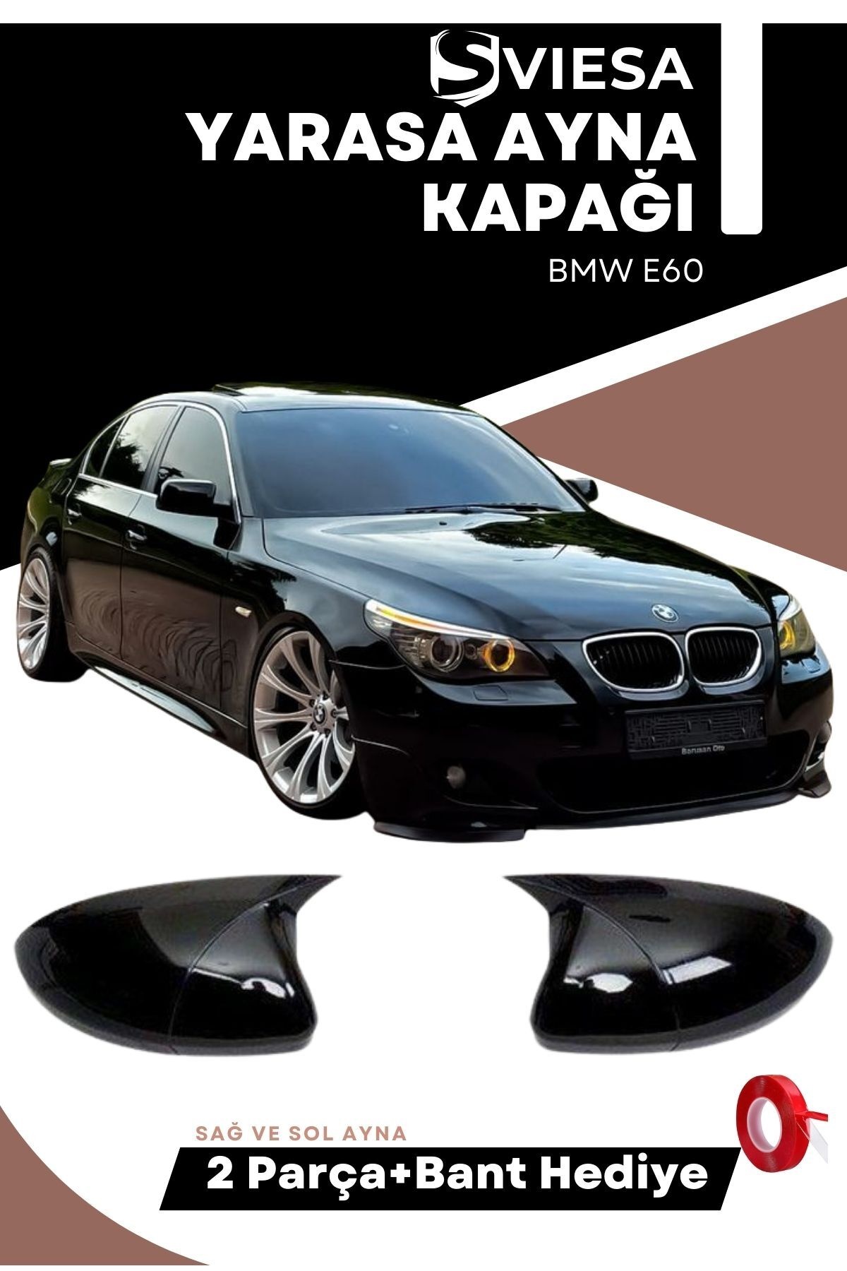 Bmw E60 2003-2010 Uyumlu Batman Yarasa Ayna Kapağı Piano Black
