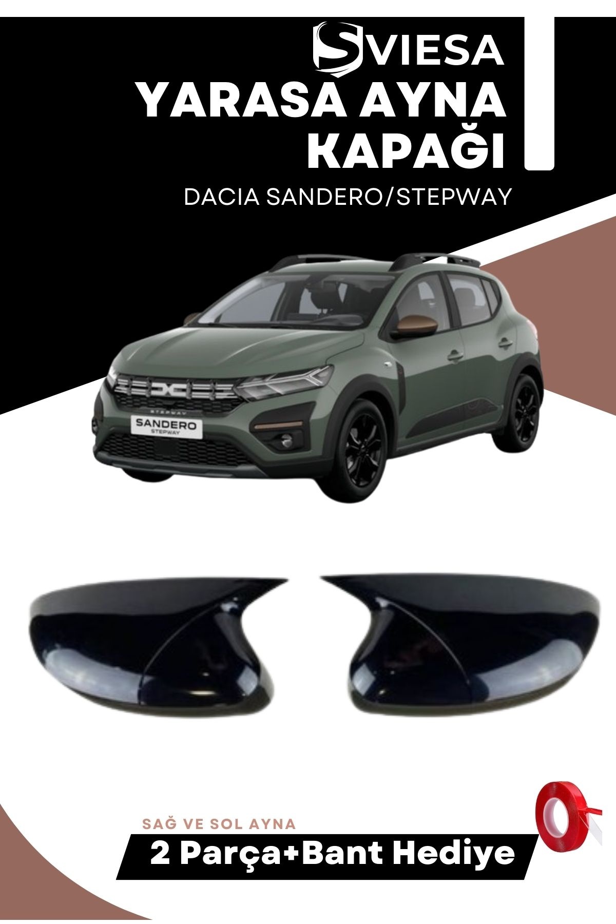 Dacia Sandero/Stepway Uyumlu Batman Yarasa Ayna Kapağı Piano Black