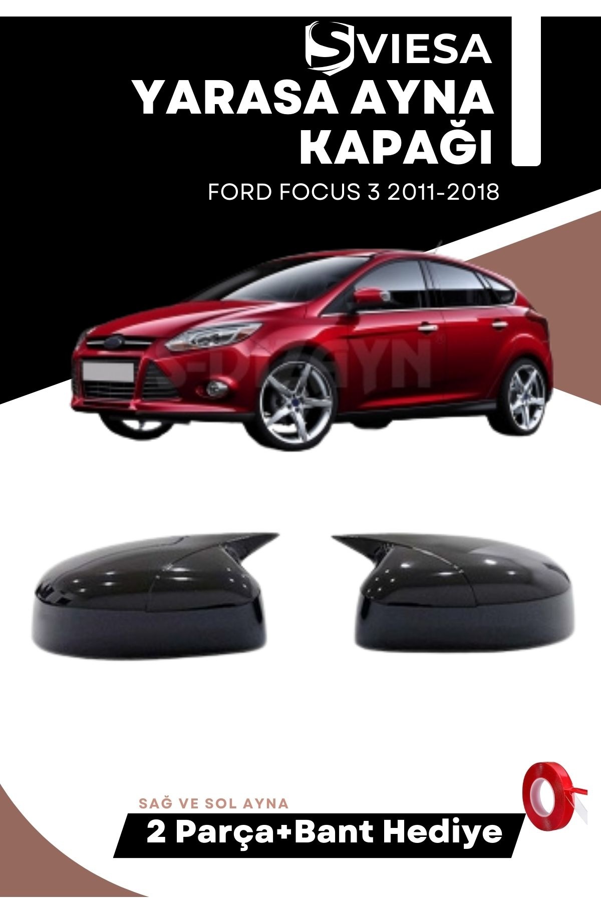 Ford Focus 3 2011+ Uyumlu Batman Yarasa Ayna Kapağı Piano Black