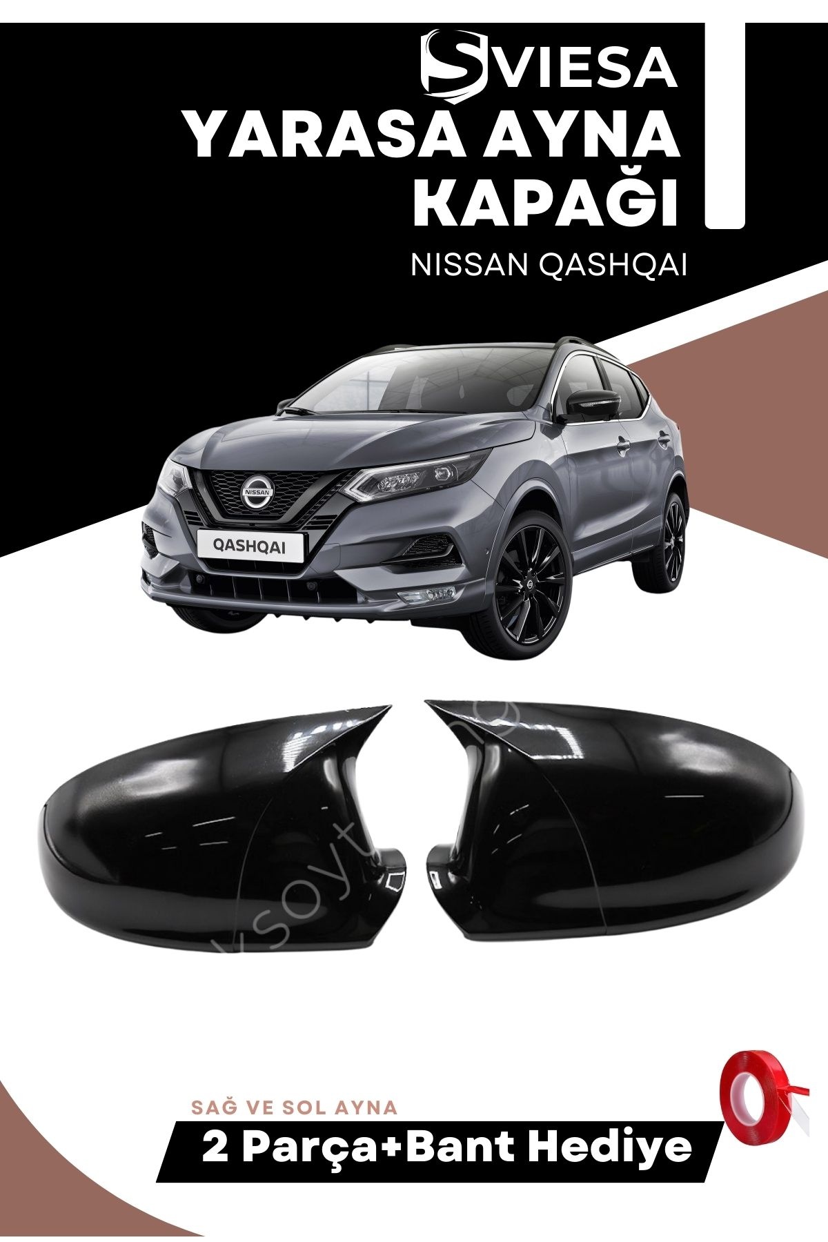 Nissan Qashqai 2008-2013 Uyumlu Batman Yarasa Ayna Kapağı Piano Black