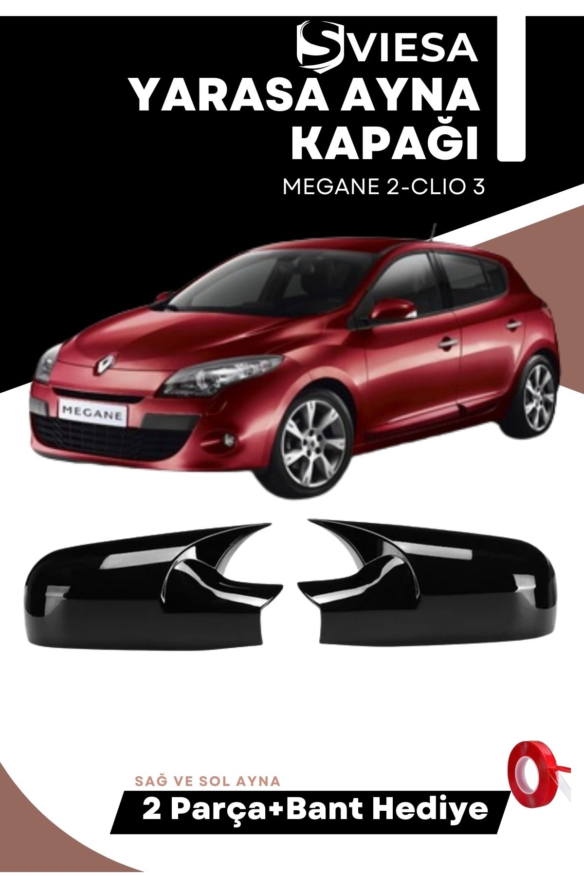 Renault Megane 2-Clio 3 Uyumlu Batman Yarasa Ayna Kapağı Piano Black