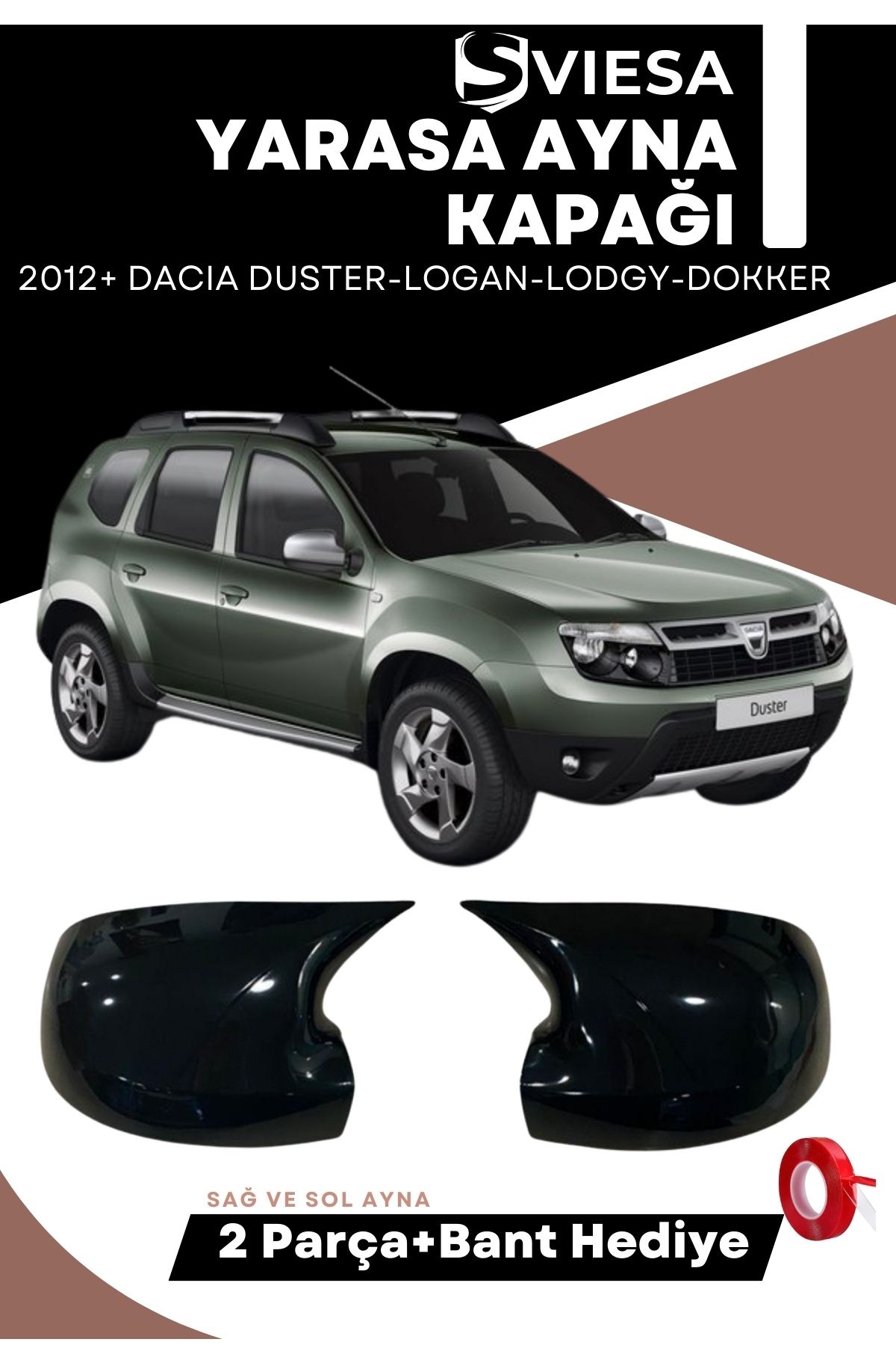 2012+ Dacia Duster-Logan-Lodgy-Dokker Uyumlu Batman Yarasa Ayna Kapağı Piano Black