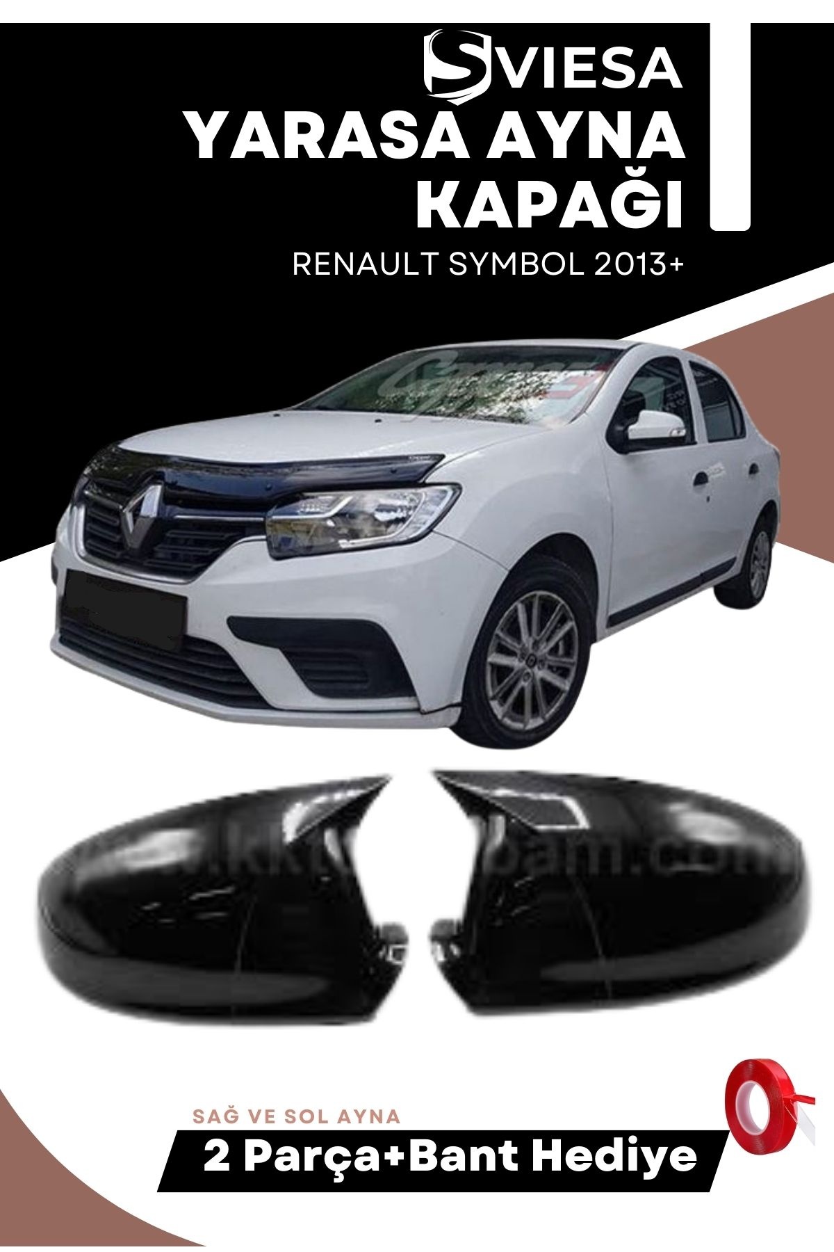 Renault Symbol 2013+ Uyumlu Batman Yarasa Ayna Kapağı Piano Black