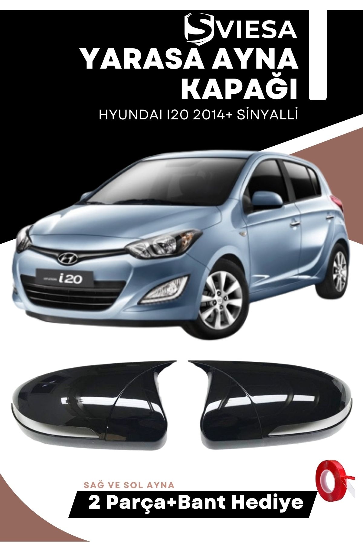 Hyundai I20 2014+ Sinyalli Uyumlu Batman Yarasa Ayna Kapağı Piano Black