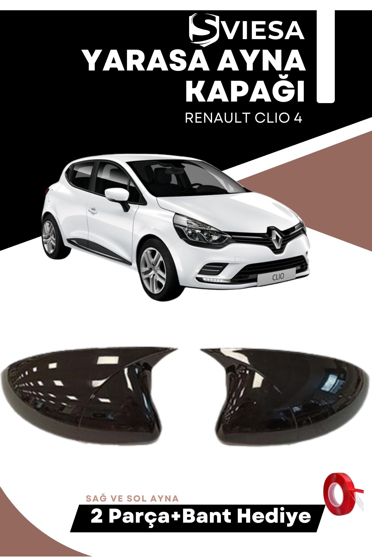 Renault Clio 4 2012-2019 Uyumlu Batman Yarasa Ayna Kapağı Piano Black