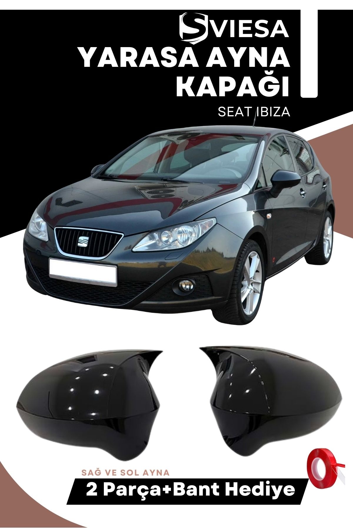 Seat Ibiza 4 2008-2017 Uyumlu Batman Yarasa Ayna Kapağı Piano Black