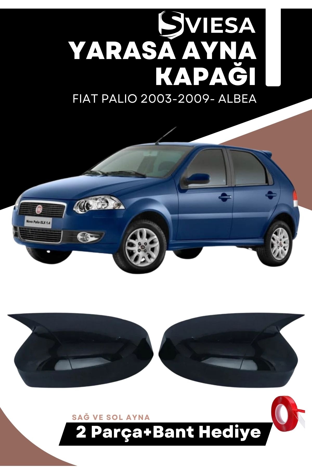 Fiat Palio 2003-2009 - Albea Uyumlu Batman Yarasa Ayna Kapağı Piano Black