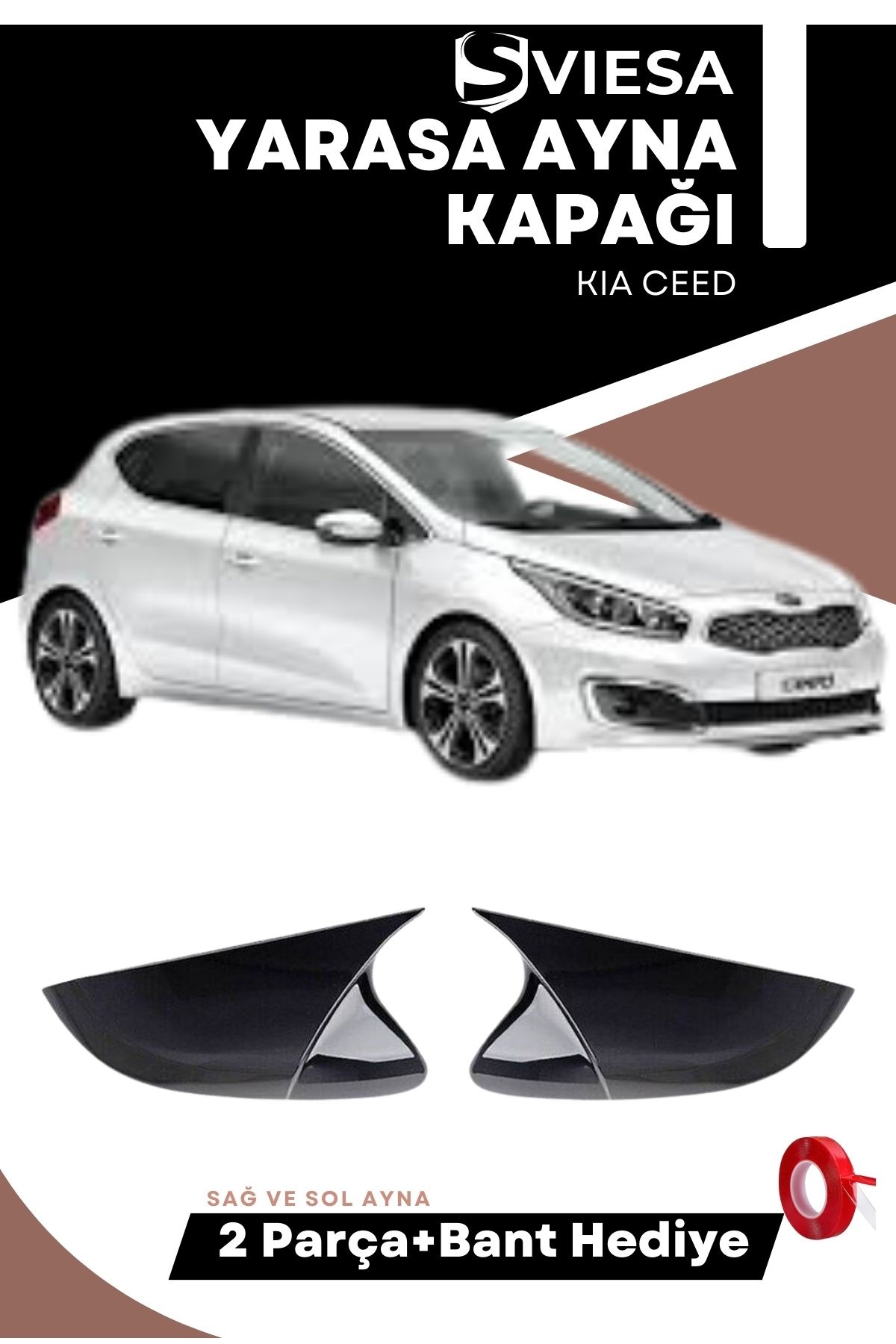 Kia Ceed 2012-2017 Uyumlu Batman Yarasa Ayna Kapağı Piano Black