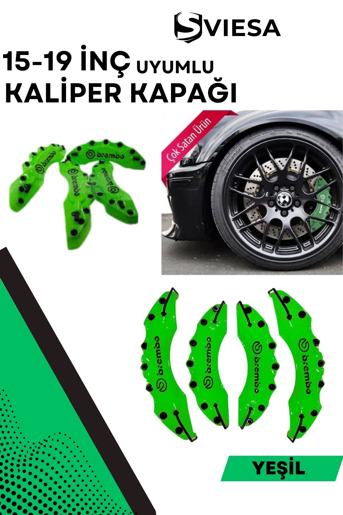 Yeşil Kaliper Kapağı Seti (4lü) – Yağ Hortumlu Sportif Görünümlü Kapak Takımı