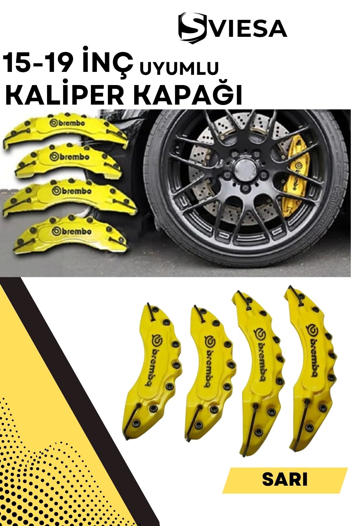 Sarı Kaliper Kapağı Seti (4lü) – Yağ Hortumlu Sportif Görünümlü Kapak Takımı
