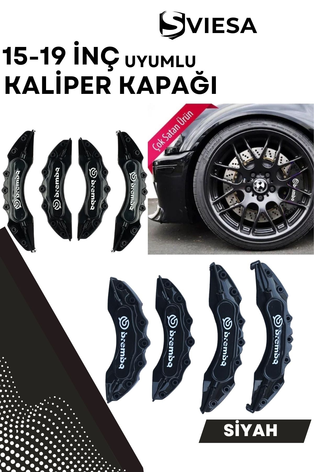 Siyah Kaliper Kapağı Seti (4lü) – Yağ Hortumlu Sportif Görünümlü Kapak Takımı