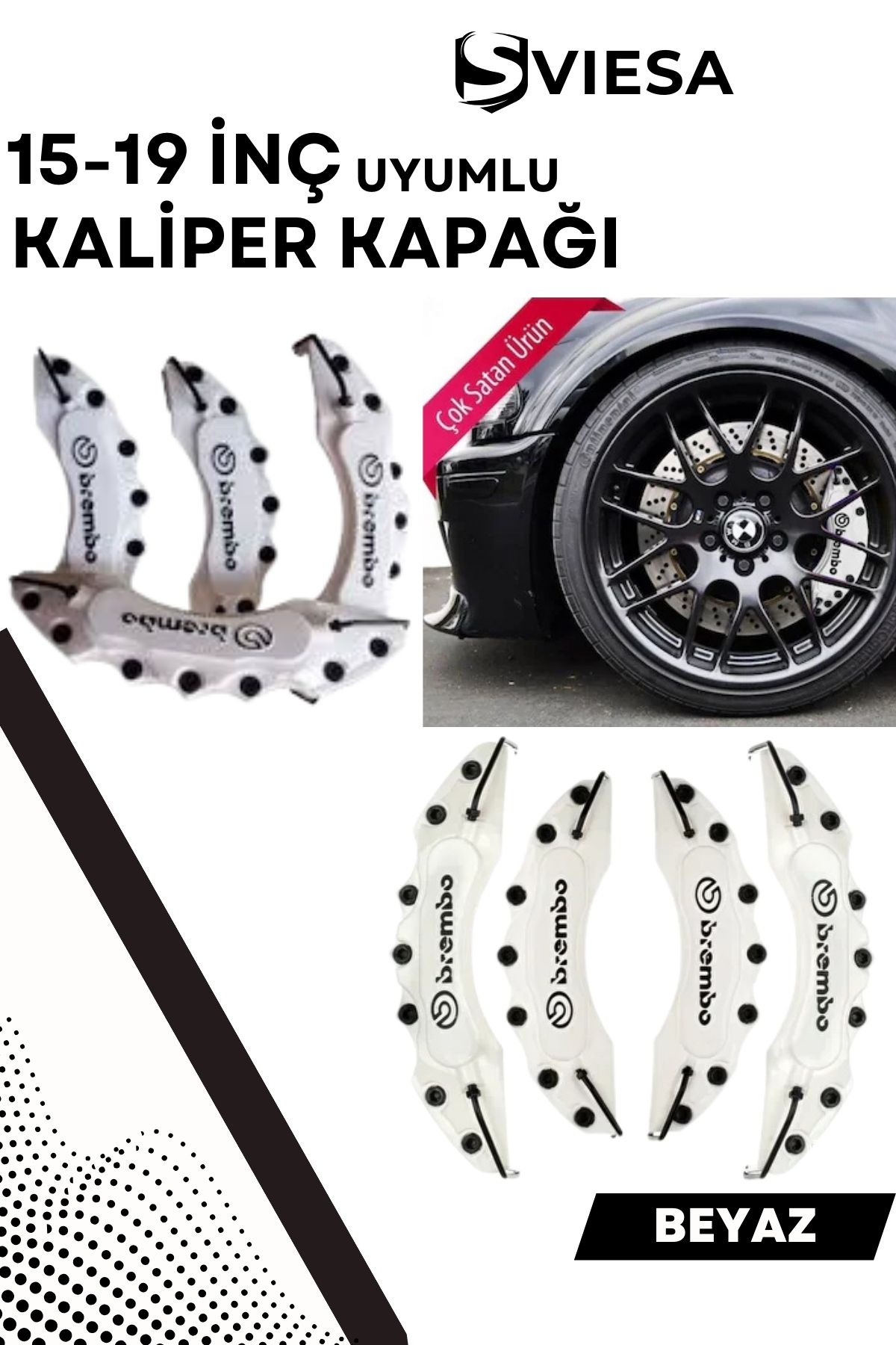 Beyaz Kaliper Kapağı Seti (4lü) – Yağ Hortumlu Sportif Görünümlü Kapak Takımı