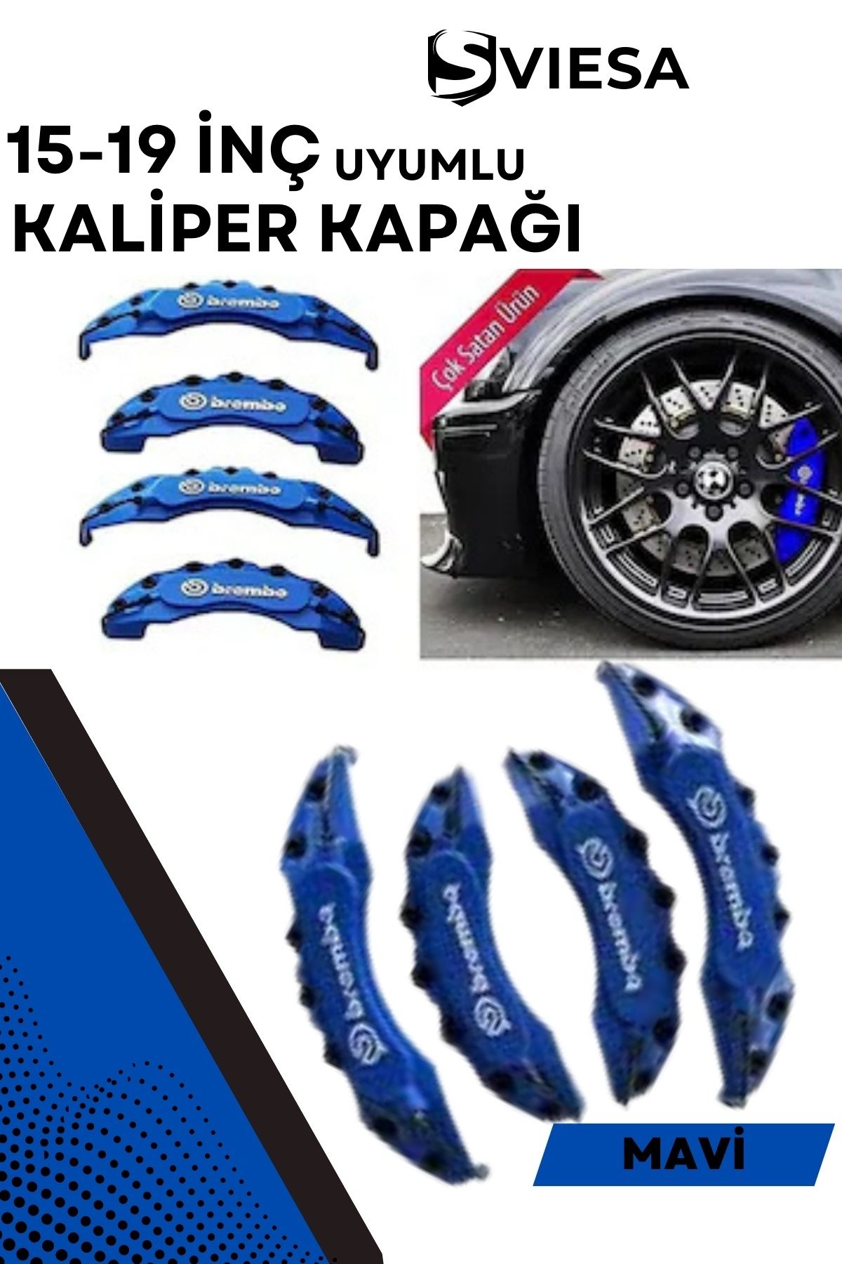 Mavi Kaliper Kapağı Seti (4lü) – Yağ Hortumlu Sportif Görünümlü Kapak Takımı