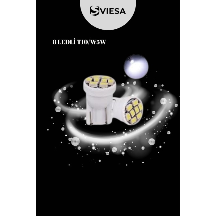 2 Adet T10 Dipsiz W5w 8 Ledli Beyaz Park Tavan Plaka Ampülü