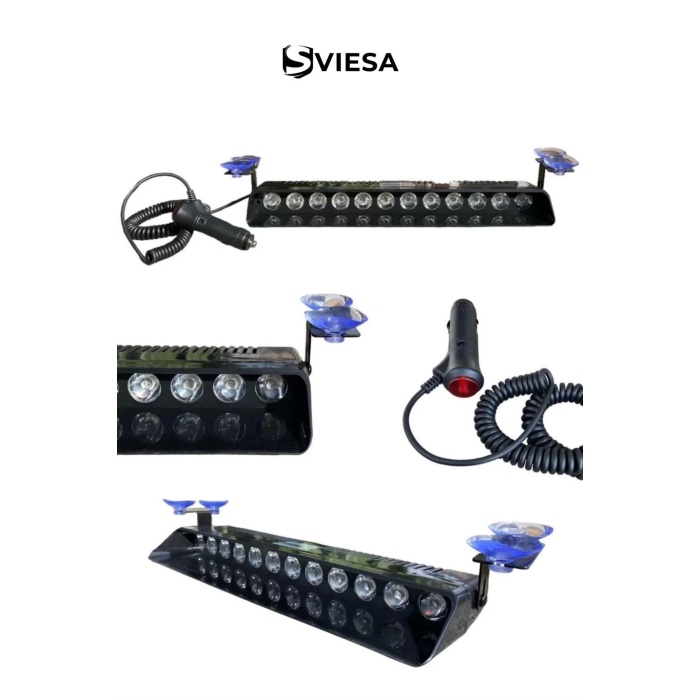 S12 Kırmızı Mavi Beyaz Yanan Cam İçi Led 12 Ledli Vantuzlu Çakmaklık Girişli 12 Volt