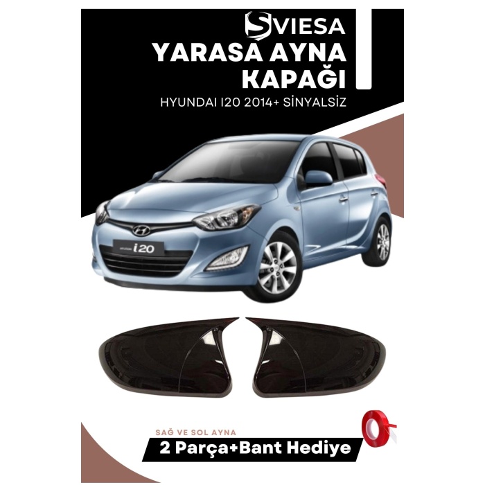 Hyundai I20 2014+ Sinyalsiz Uyumlu Batman Yarasa Ayna Kapağı Piano Black