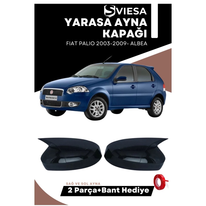 Fiat Albea - Punto 2002-2009 Uyumlu Batman Yarasa Ayna Kapağı Piano Black