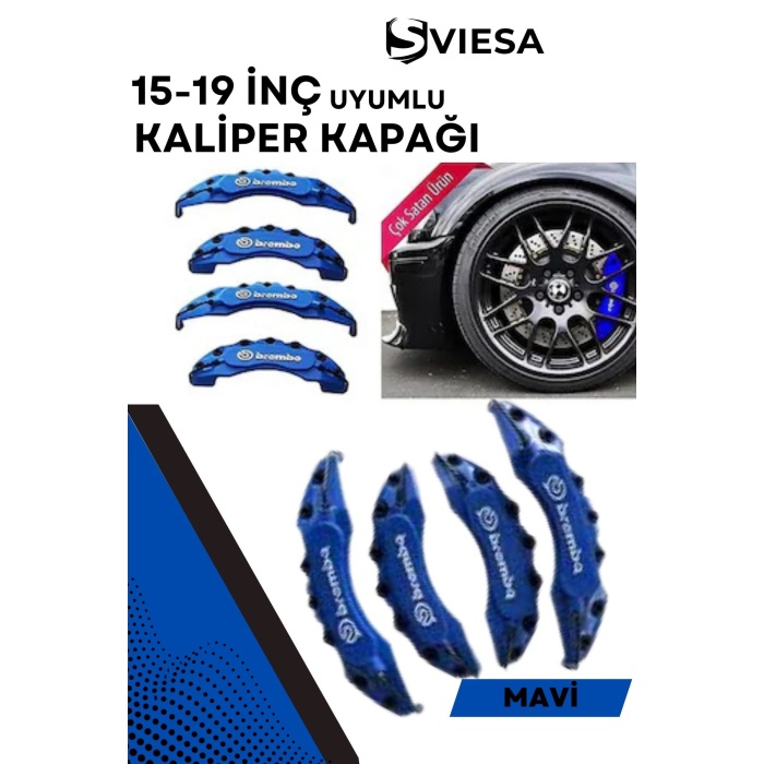 Mavi Kaliper Kapağı Seti (4lü) – Yağ Hortumlu Sportif Görünümlü Kapak Takımı