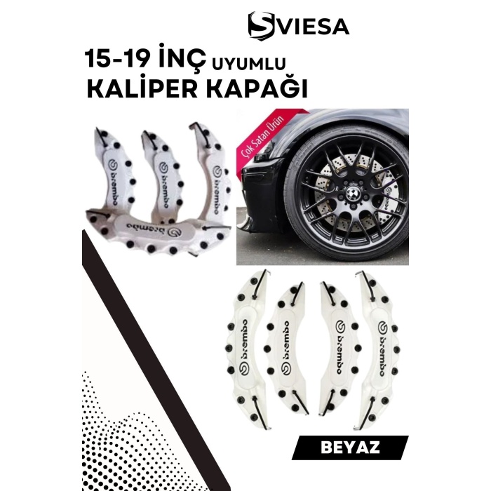 Beyaz Kaliper Kapağı Seti (4lü) – Yağ Hortumlu Sportif Görünümlü Kapak Takımı