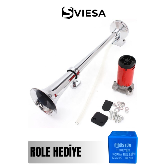 Marine Korna 12v Kendinden Motorlu Krom Havalı Korna Role Hediyeli