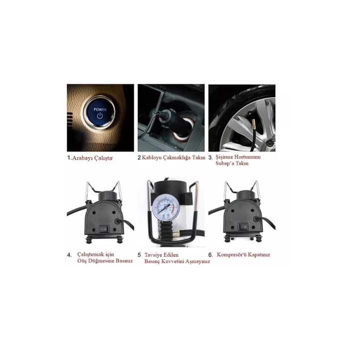 Metal Araç Oto Lastik Şişirme Pompası Hava Pompası Taşınabilir Profesyonel Çakmak Girişli Motor Top