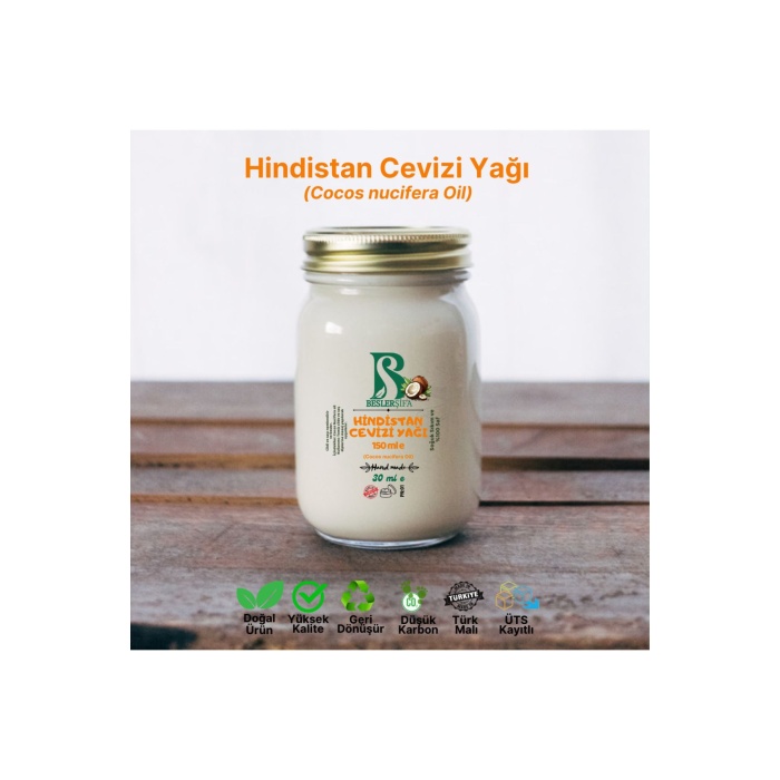 %100 Saf Hindistan Cevizi Yağı- Soğuk Sıkım- 150 ml (Cocos nucifera Oil)