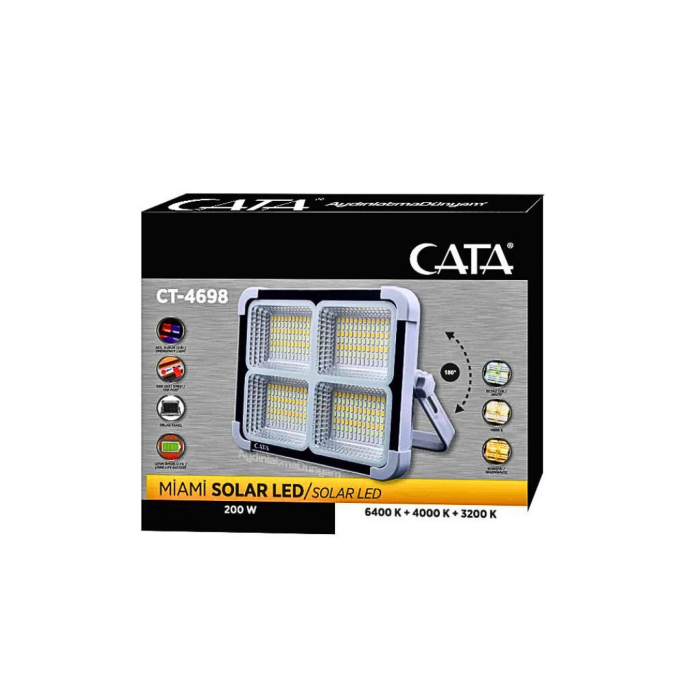 Cata 200W 6400K Taşınabilir Şarjlı Solar Projektör