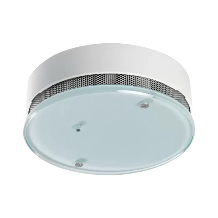 Detectomat 3305 O Elektronik Adreslenebilir, Mikroişlemci Kontrollu Interaktif Optik Duman Dedektörü, Yuvarlak Camlı Dekoratif Tip, Beyaz Renk, Entegre Çift Yönlü İzolatör ile Birlikte
