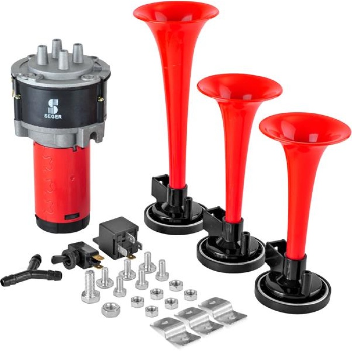 Korna Kompresörlü Üç Plastik Borulu 12V Kırmızı