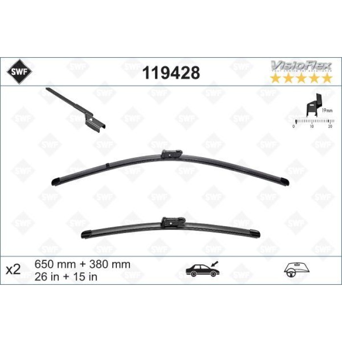 Ön Silecek Süpürgesi 650/380Mm Muz Tipi Partner Tepe - Berlıngo 08&gt; Grande Punto -Lınea 08&gt; Fıat 5 00L 12&gt; Fıesta Vı 08&gt; Corsa D 06&gt; Corsa E 14&gt; Aveo 11&gt; Mıto 09&gt; Swf 8A6JS17528AA-1726328