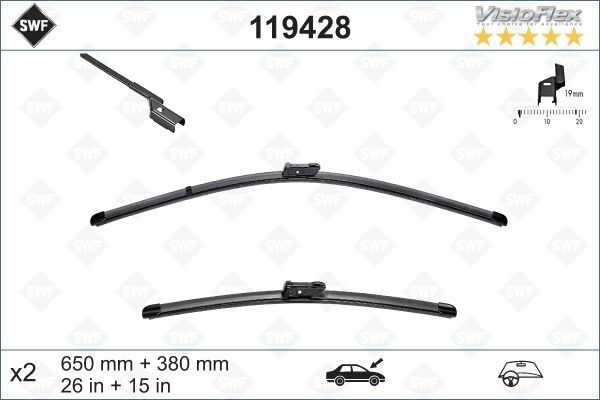 Ön Silecek Süpürgesi 650/380Mm Muz Tipi Partner Tepe - Berlıngo 08&gt; Grande Punto -Lınea 08&gt; Fıat 5 00L 12&gt; Fıesta Vı 08&gt; Corsa D 06&gt; Corsa E 14&gt; Aveo 11&gt; Mıto 09&gt; Swf 8A6JS17528AA-1726328