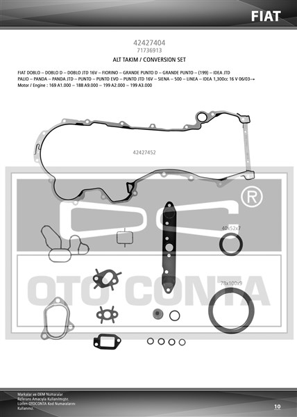 Alt Takım Contası Palıo-Albea-Doblo-Corsa-Astra-Combo 1.3 Mjtd Euro4 Teflon Keçeli 71736913