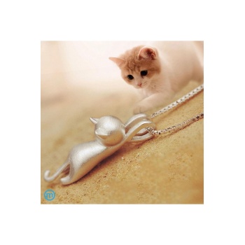 Gümüş Tiny Sevimli Kedi Kadın Kolye-parlak Sevgililer Günü Hediyelik