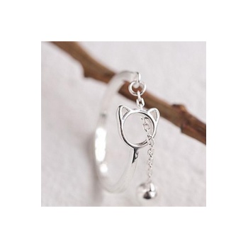 925 Ayar Çıngıraklı Kedi Figürlü Sallantılı Gümüş Yüzük Hediyelik