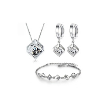 925 Ayar Sevgililer, Anneler Günü Hediyesi Küp Model Kolye Küpe Bilezik Gümüş Takı Seti