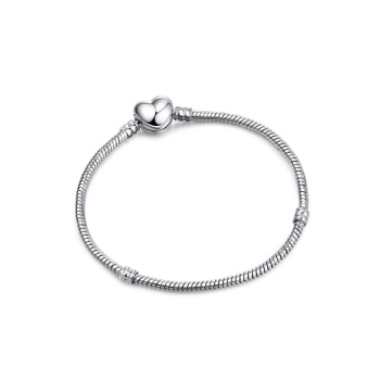 925 Ayar Gümüş Charm Uyumlu Pave Taşsız Kalp Gümüş Kaplama Bileklik