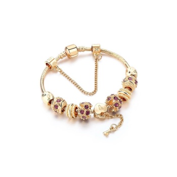 Kilitli Kalp Figürlü Taşlı Charm 20cm Bileklik-gold