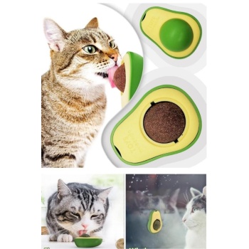 Kedi Yalama Topu Avokado Şeklinde Catnip Otlu Interaktif 360 Derece Dönen Evcil Hayvan Bakım