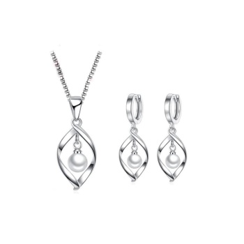 925 Ayar Gümüş Inci Taşlı Özel Tasarım Gümüş Kolye Ve Küpe Seti
