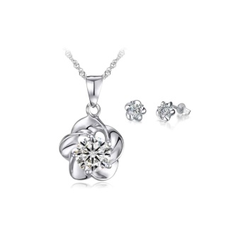 925 Ayar Gümüş Çiçek Kolye Saplama Küpe Seti - Gümüş