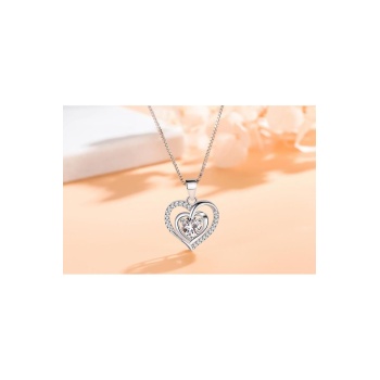 925 Ayar Damgalı Gümüş Kaplama Zirkon Taşlı Kalp Kadın Kolye