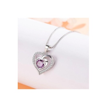925 Ayar Damgalı Gümüş Kaplama Zirkon Taşlı Kalp Kadın Kolye
