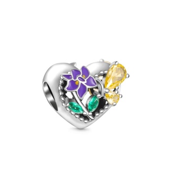 925 Ayar Gümüş Çiçek Içi Boş Kalp Bileklik Uyumlu Charm