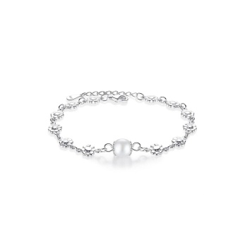 925 Ayar Ayarlanabilir Çiçek Tek İnci Tasarım Kadın Gümüş Bileklik