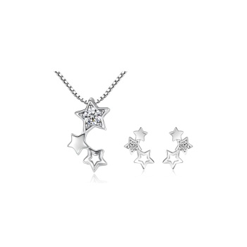 925 Ayar Zirkon Taşlı Yıldız Figürlü Gümüş Kolye Küpe Seti Hediyelik