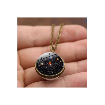 Çift Taraflı Unisex Bay Galaksi Cam Küre Kolye-bronz