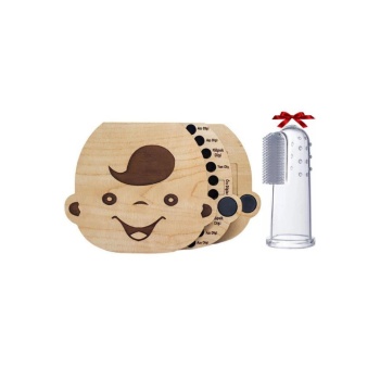 Erkek Ahşap Bebek Yüzlü Diş Albümü Saklama Anı Kutusu Ve Parmak Dil Temizleyici Diş Kaşıyıcı Fırça