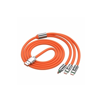 6A 120W 3 in 1 Usb to Type-C + Micro Usb + Lightning Hızlı Şarj Kablosu Silikon Kablo 1 Metre