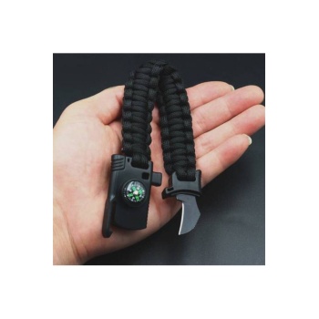 Paracord Survival Ateş Başlatıcı Magnezyum Çubuğu Bıçak Pusula Ikaz Düdüklü Bileklik