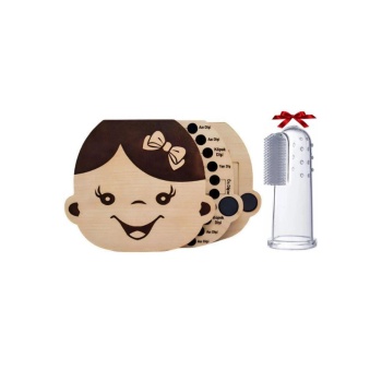 Kız Ahşap Bebek Yüzlü Diş Albümü Saklama Anı Kutusu Ve Parmak Dil Temizleyici Diş Kaşıyıcı Fırça